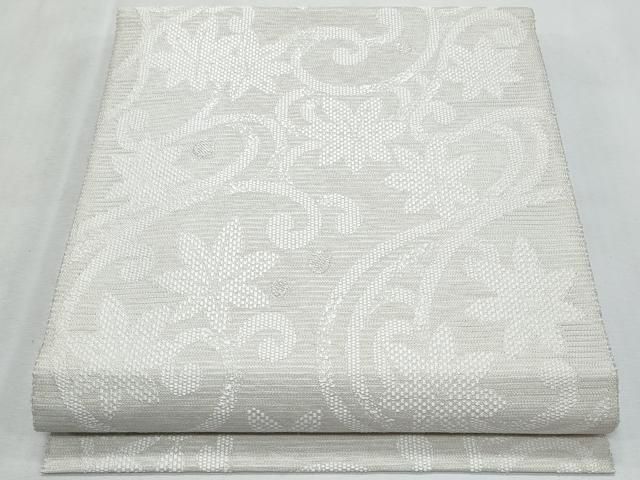 平和屋着物＊夏物　八寸名古屋帯　楓唐草文　銀糸　正絹　逸品　CABL2069fb