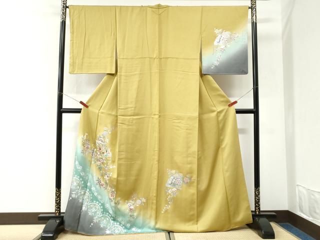 平和屋着物●中国三大刺繍　スワトウ刺繍　訪問着　螺鈿　檜扇更紗花唐草文　暈し染め　銀彩　正絹　逸品　CABK7219yc