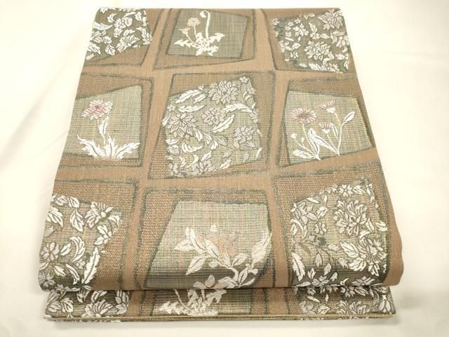 平和屋着物▽西陣　山田幸謹製　六通柄袋帯　スリーシーズン　春夏秋　草花文　金糸　証紙付き　正絹　逸品　CABK8696dy 25,272円