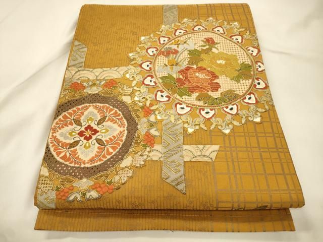 平和屋着物●中国三大刺繍　スワトウ刺繍　相良刺繍　総刺繍　太鼓柄袋帯　草花丸文　金彩　正絹　逸品　CABK8704dy 22,776円