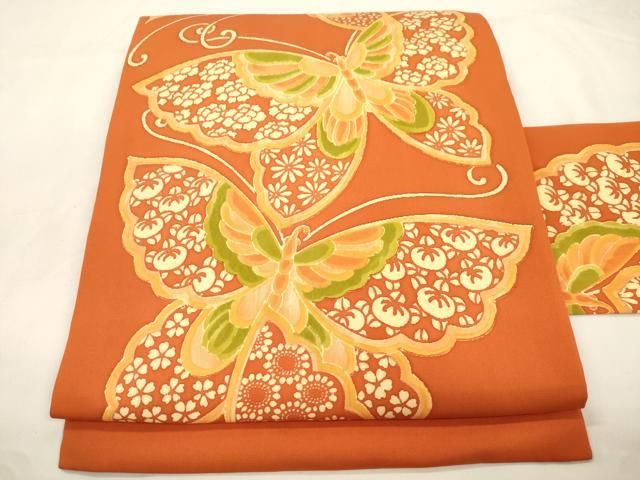 平和屋着物●塩瀬　全通柄九寸名古屋帯　ろうけつ染め　舞蝶文　正絹　逸品　CABK8719dy 25,480円