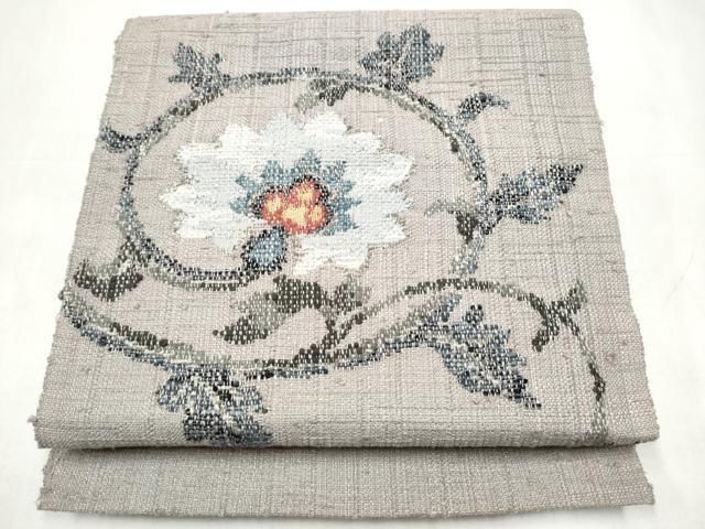 平和屋着物●八寸名古屋帯　紬地　更紗花唐草文　正絹　逸品　CABL1026hy 19,240円