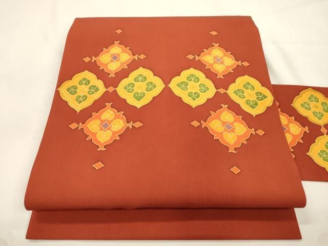 平和屋着物●塩瀬　九寸名古屋帯　幾何学文　正絹　逸品　CABK8641dy 7,800円