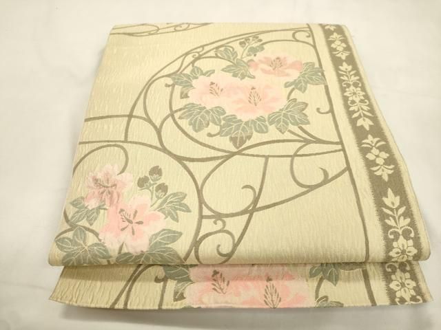 平和屋着物●本場筑前博多織　八寸名古屋帯　草花文　正絹　逸品　CABK8658dy 14,976円