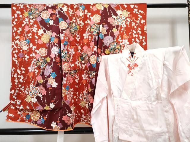 平和屋着物[]七五三　女の子　３歳　祝着　三つ身　長襦袢(袷・半衿刺繍)セット　草花文　金彩　逸品　DABG3285ma