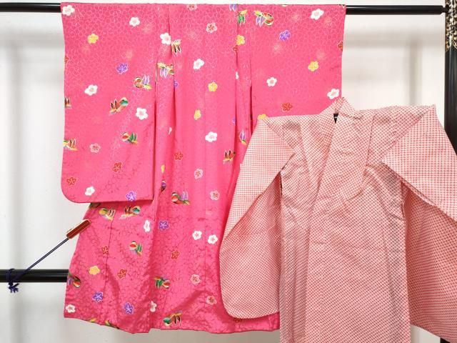 平和屋着物[]七五三　女の子　３歳　祝着　三つ身　長襦袢(単衣)セット　鴛鴦舞花文　金彩　DABG3289ma