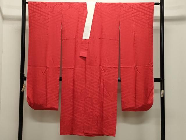 平和屋着物●振袖用長襦袢　袷　紗綾形花地紋　緋色　正絹　逸品　CABK2316gh