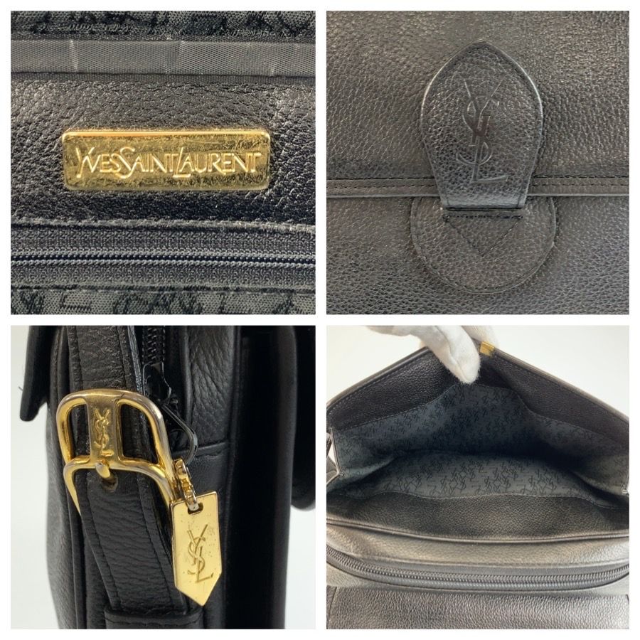 美品 YVES SAINT LAURENT イヴ サンローラン ヴィンテージ YSL ブラック 黒 ゴールド金具 ショルダーバッグ ポシェット レディース 603734【中古】