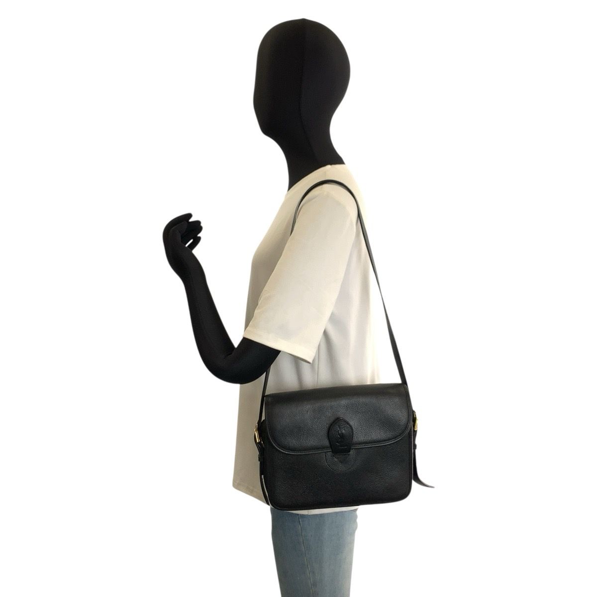 美品 YVES SAINT LAURENT イヴ サンローラン ヴィンテージ YSL ブラック 黒 ゴールド金具 ショルダーバッグ ポシェット レディース 603734【中古】