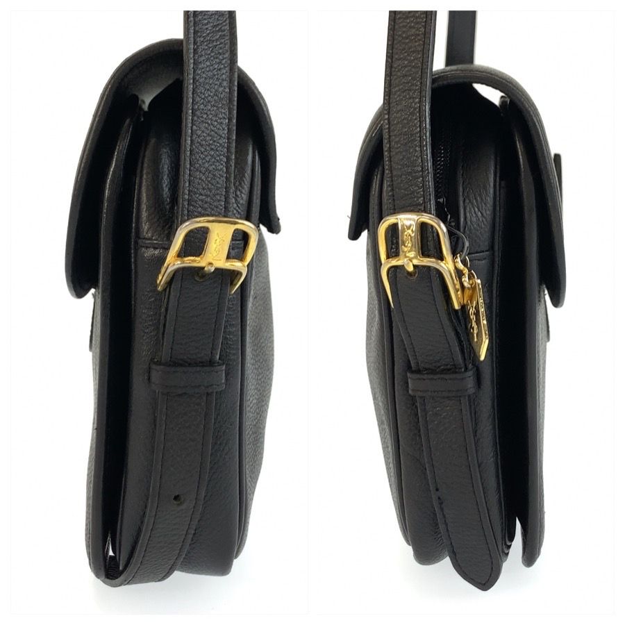 美品 YVES SAINT LAURENT イヴ サンローラン ヴィンテージ YSL ブラック 黒 ゴールド金具 ショルダーバッグ ポシェット レディース 603734【中古】