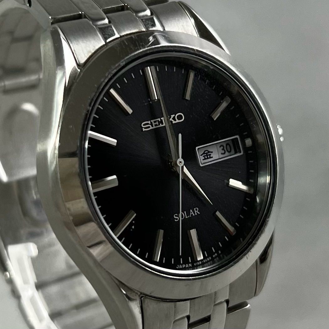 【美品/稼働】セイコー ソーラー デイデイト V158-0AZ0 黒文字盤 29 稼働品】SEIKO セイコー ソーラー V158-0AZ0 デイデイト 黒文字盤