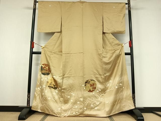 平和屋着物▽豪華色留袖　単衣　駒刺繍　風景枝花文　金彩　正絹　逸品　AABJ9764jh