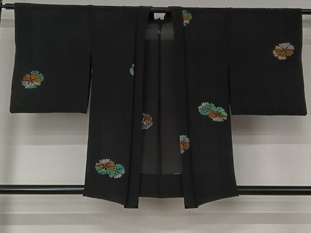 平和屋着物▽羽織　スリーシーズン　春夏秋　塵除け　刺繍　舞花文　黒地　金銀糸　正絹　逸品　AABJ9728jh
