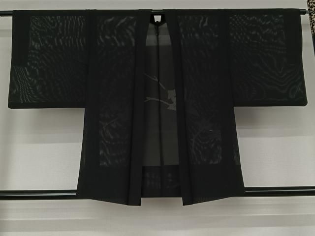平和屋着物▽羽織　スリーシーズン　春夏秋　塵除け　枝葉文　黒地　正絹　逸品　AABJ9739jh