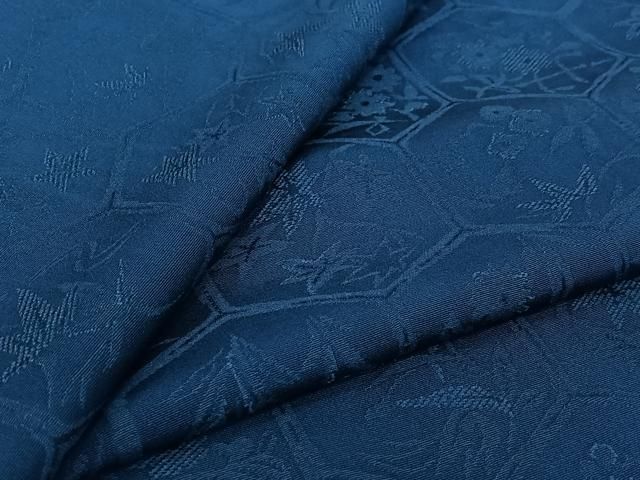 平和屋着物▽上質な色無地　単衣　亀甲花地紋　紺瑠璃色　正絹　逸品　AABJ9745jh