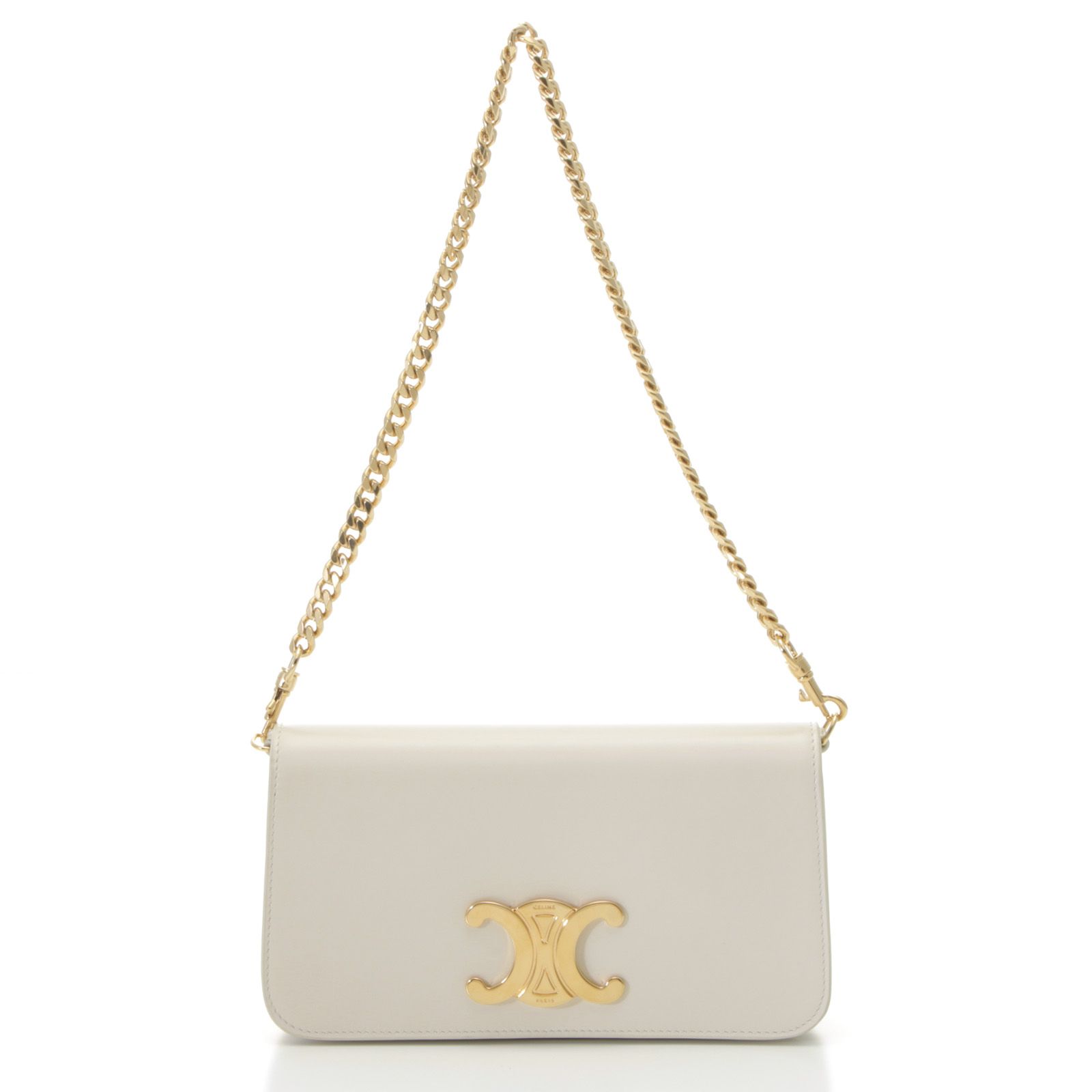 CELINE セリーヌ トリオンフ マルチポシェット 10L973GCH.38NO ショルダーバッグ シャイニーカーフスキン ホワイト レディース【中古】434