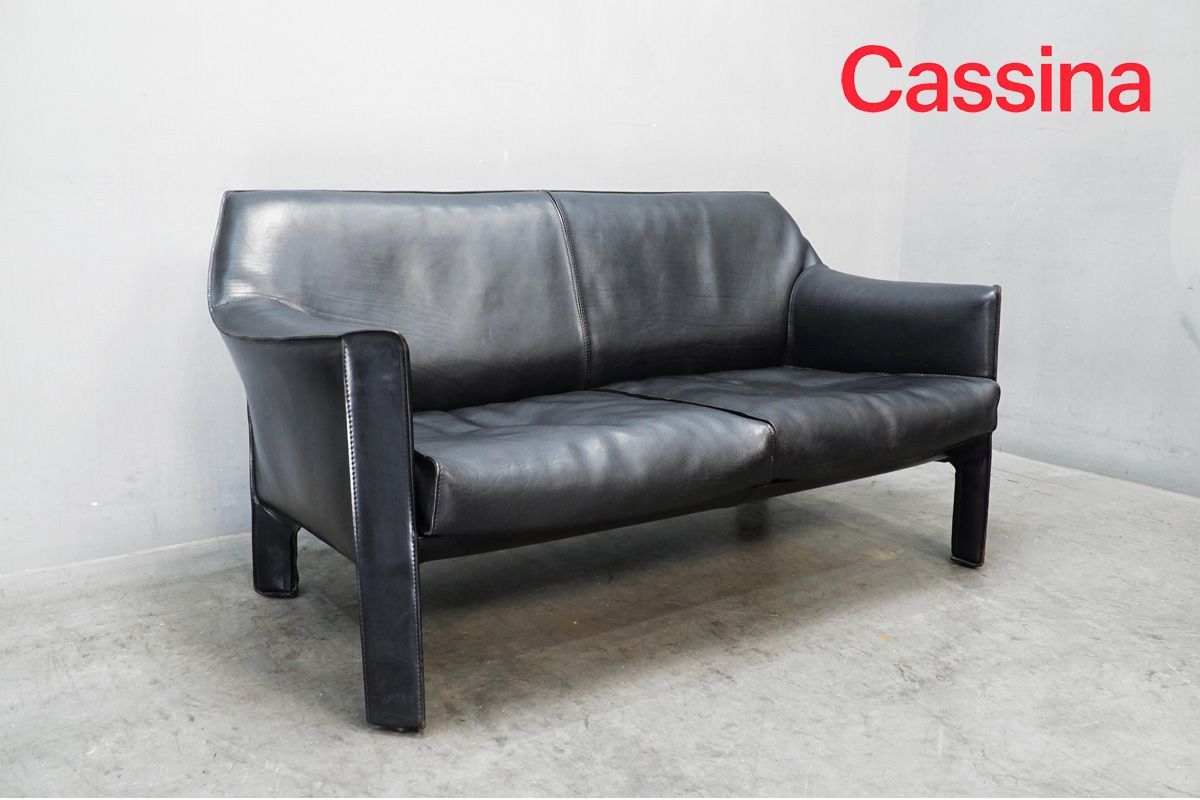 【名作】希少展示美品 Cassina (カッシーナ) 415 CAB (キャブ) ソファ 2人掛け 2シーター 本革 レザー ブラック 210万030722 396,000円