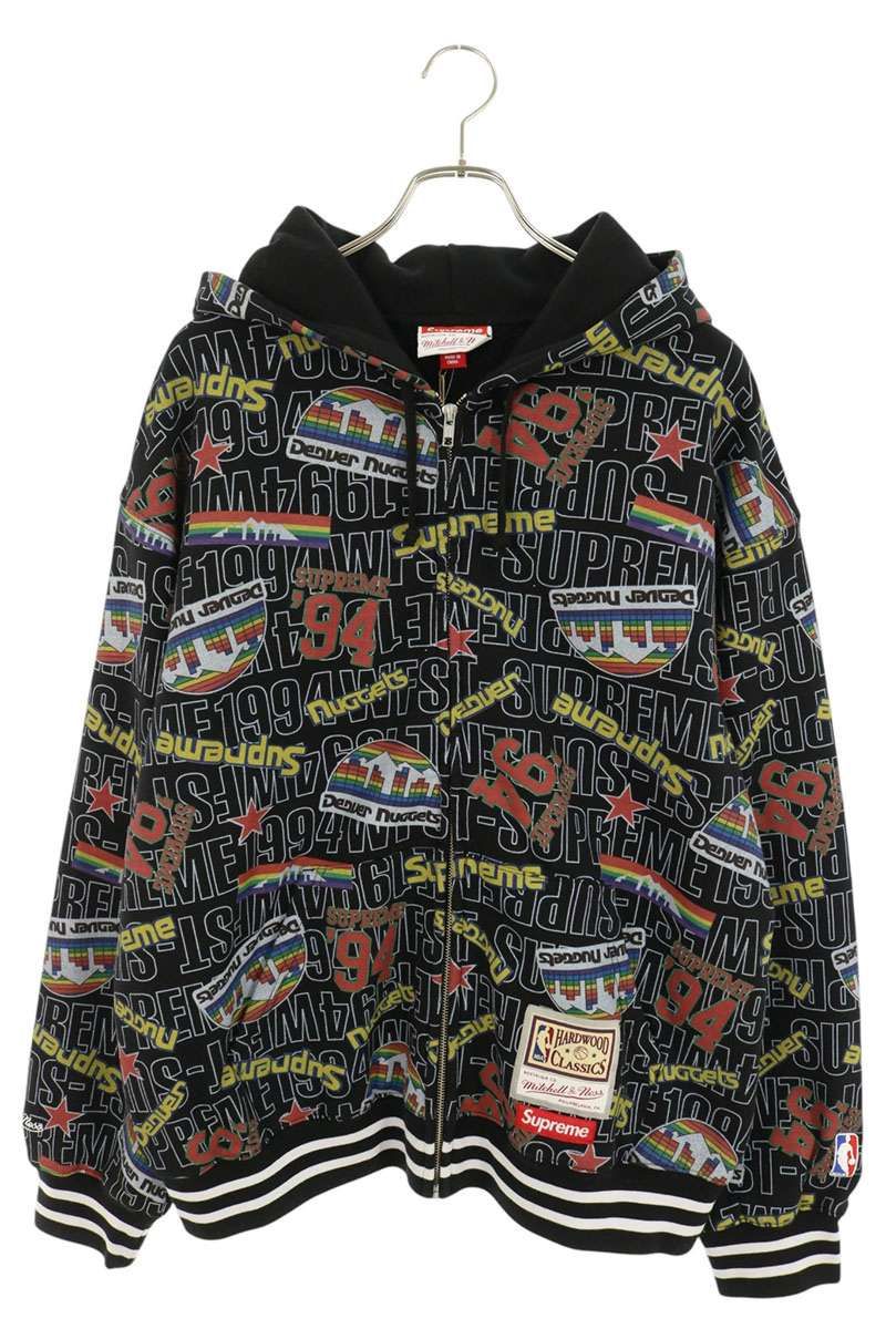 シュプリーム ×ミッチェルアンドネス Mitchell&Ness Mitchell & Ness Teams Zip Up Hooded Sweatshirt NBA総柄ジップアップフーデッドスウェットシャツパーカー メンズ L