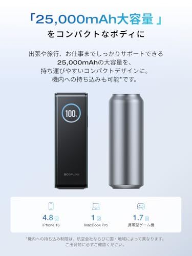 EcoFlow RAPID 25000mAh 【大容量/小型/急速充電/3台同時充電/TFT