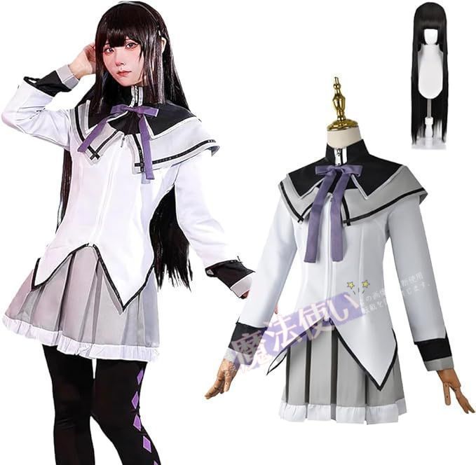 魔法少女 まどかマギカ 暁美ほむら コスプレ衣装 開戦服 ウィッグ 靴下