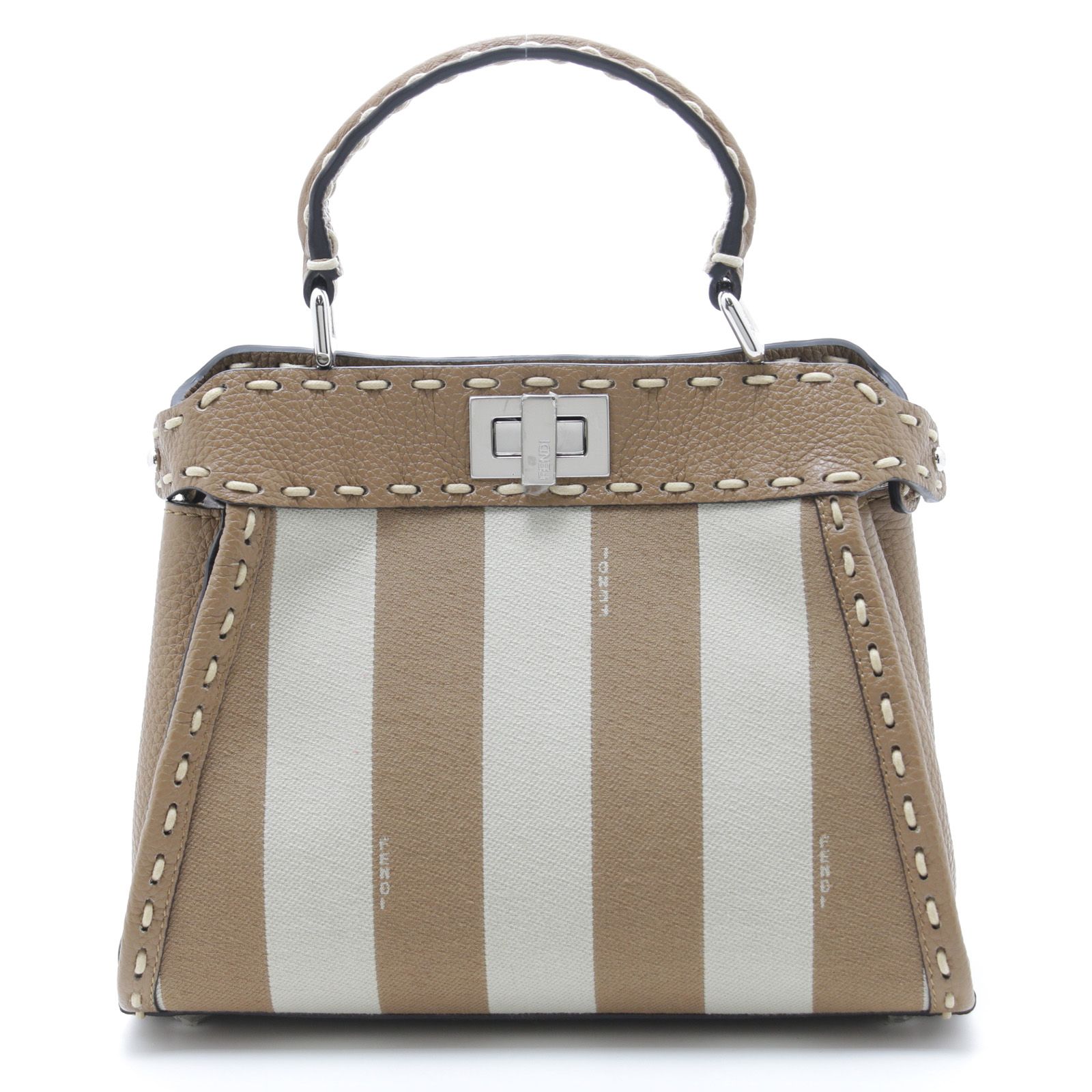 FENDI フェンディ セレリア ストライプ ミニピーカブー ブラウン/ベージュ キャンバ 8BN244 レディース【中古】433