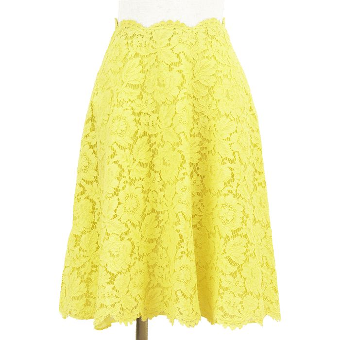 【SALE】Valentino ヴァレンチノ スカート レース サイズ 40 レディース フローラル 花柄 フレア ミディ丈 ボトムス イエロー 黄 イタリア製 9,075円