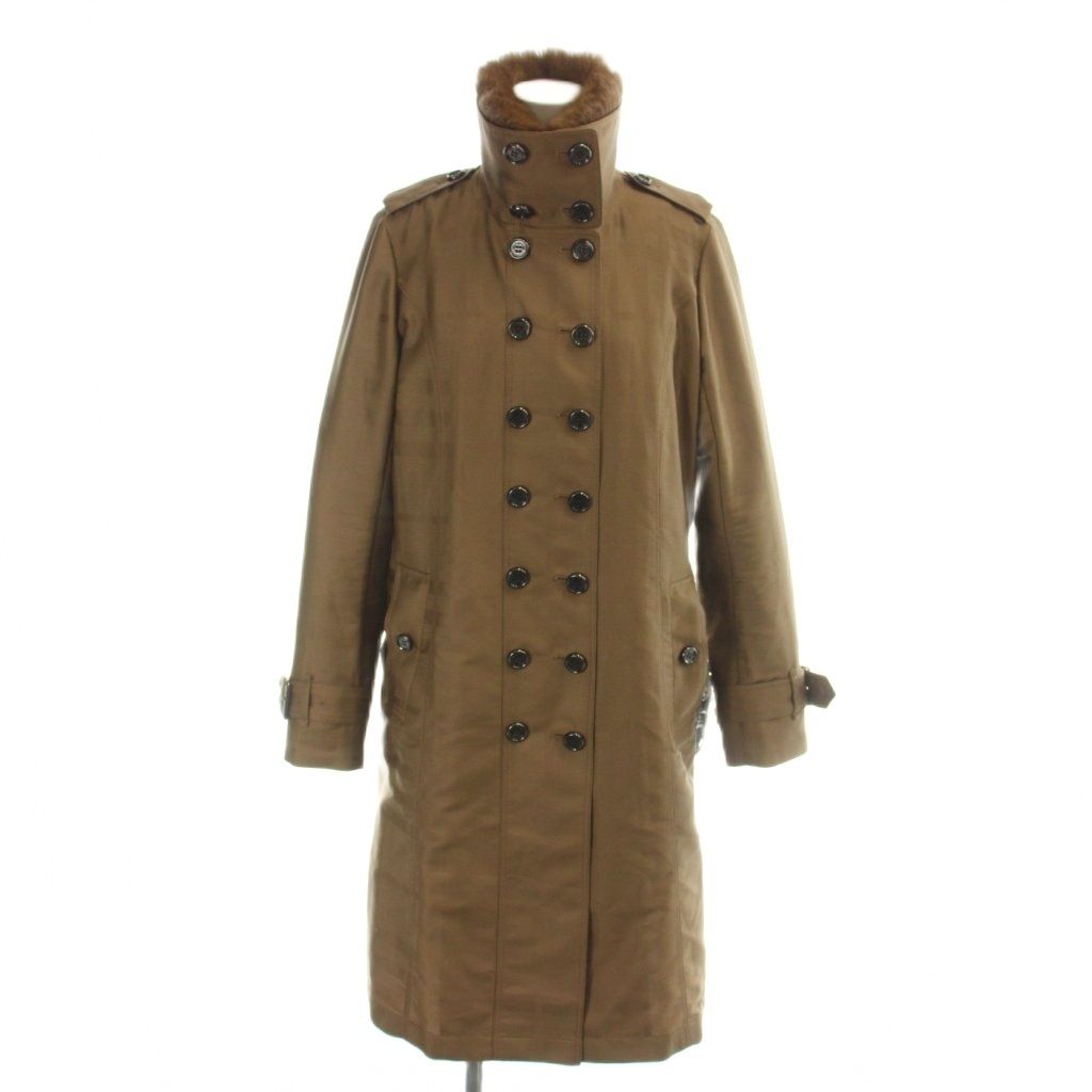 バーバリー ロンドン BURBERRY LONDON トレンチコート シャドーチェック柄 40 茶 ブラウン フォックスファー ダブルブレスト 長袖 B1A3226650 /AP ■GY62
