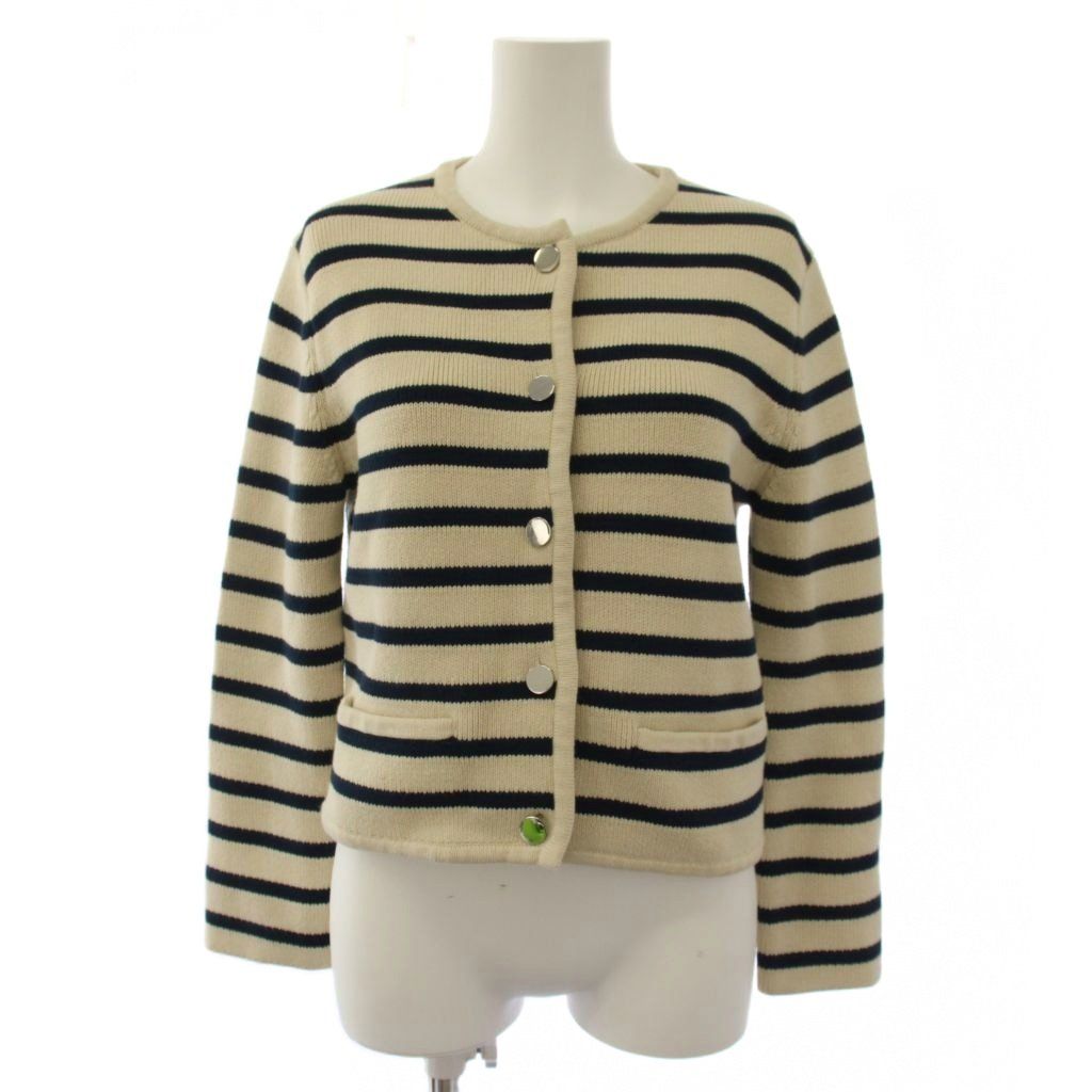 セオリー Theory 24SS WAVERLY COTTON STRIPE JACKET ニットジャケット ボーダー柄 S ベージュ 紺 01-4103711 /BM