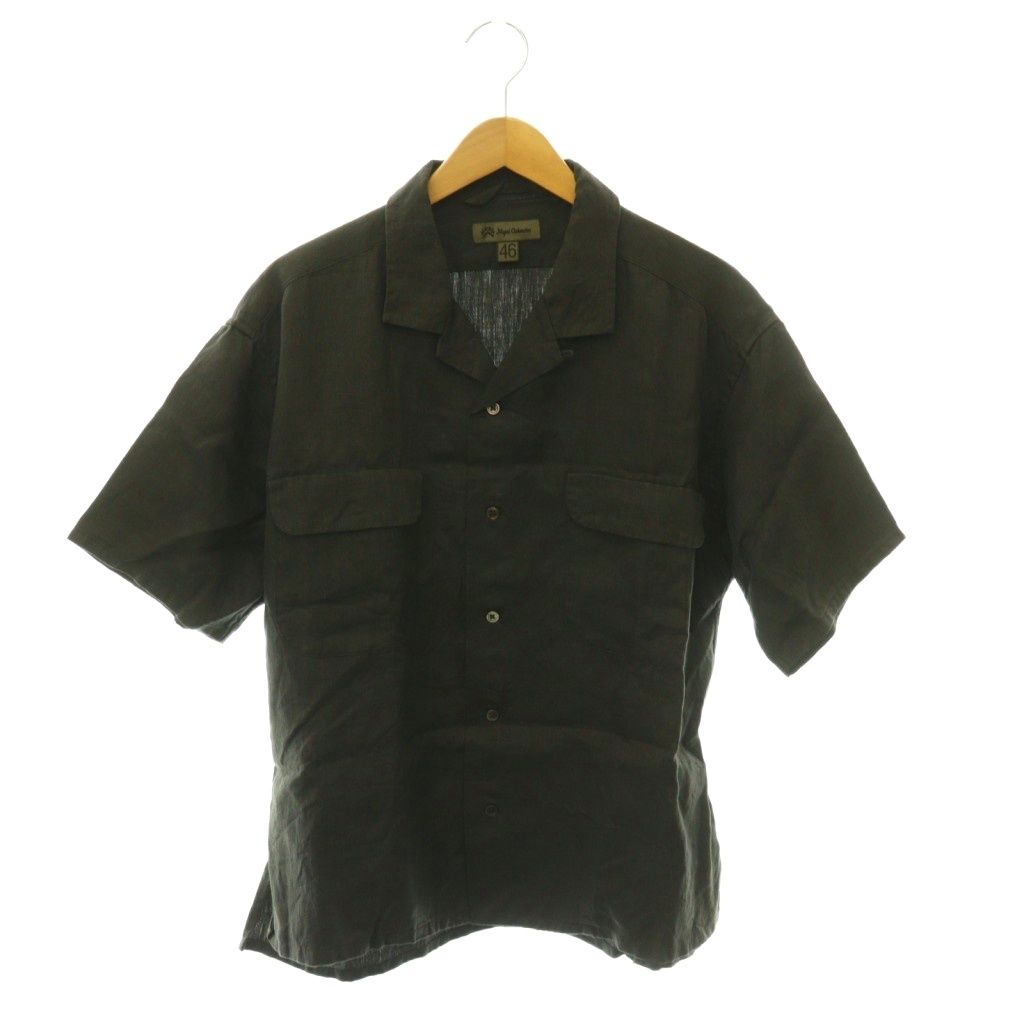 ナイジェルケーボン NIGEL CABOURN リネンツイル オープンカラー シャツ 半袖 46 チャコール /HS ■OS ■AD