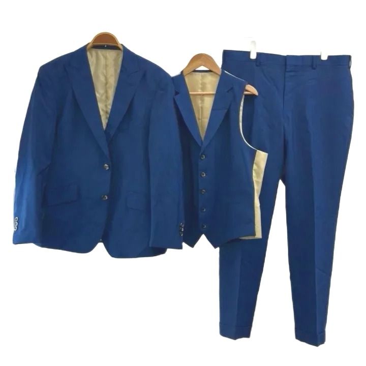 VITALE BARBERIS CANONICO スーツ セットアップ 3点セット テーラードジャケット ウール モヘヤ シングル 2B 総裏地 ベスト パンツ スラックス 青 ブルー /XZ ■GY18
