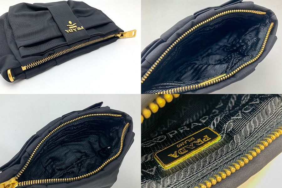 PRADA プラダ リボン ナイロン ポーチ コスメポーチ 化粧ポーチ テスートナイロン 1N1422 NERO ブラック 黒 ゴールド金具 ブランド PRADA プラダ リボン ナイロン ポーチ コスメポーチ 化粧ポーチ テスートナイロン 1N1422 NERO ブラック 黒 ゴールド金具 ブランド