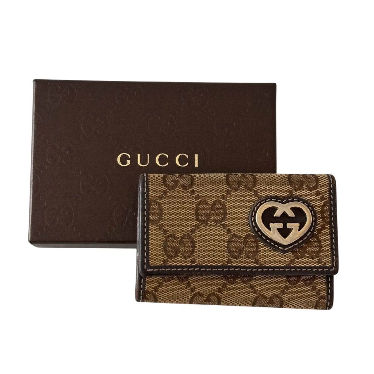 GUCCI グッチ 257217 6連 キーケース キーフック 小物 ハートモチーフ GG柄 GGキャンバス ベージュ系