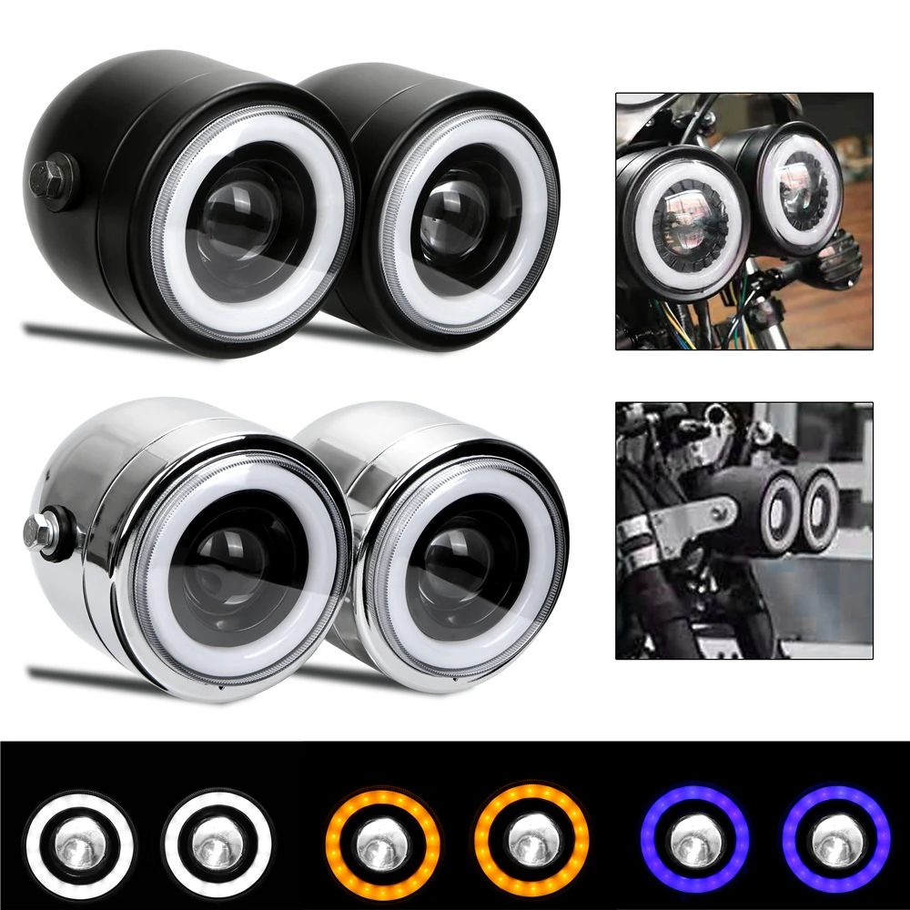 JIUWAN ハーレーソフテイル1986〜2013対応 汎用LEDデュアルヘッドライト アイアングル付き 12V