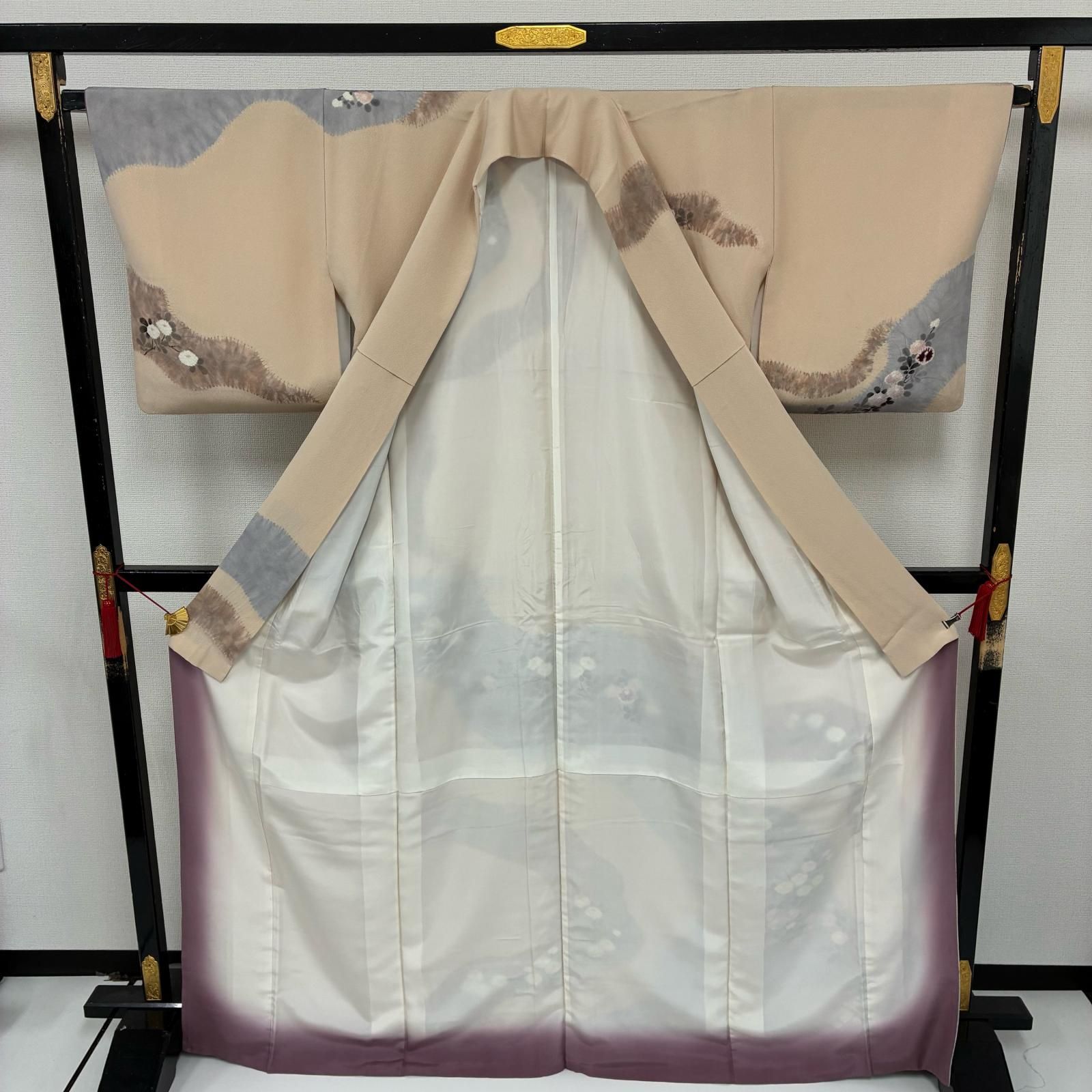 滝泰 訪問着 正絹 紋なし 絞り染め 美しい花 袷 着物 MK-3833