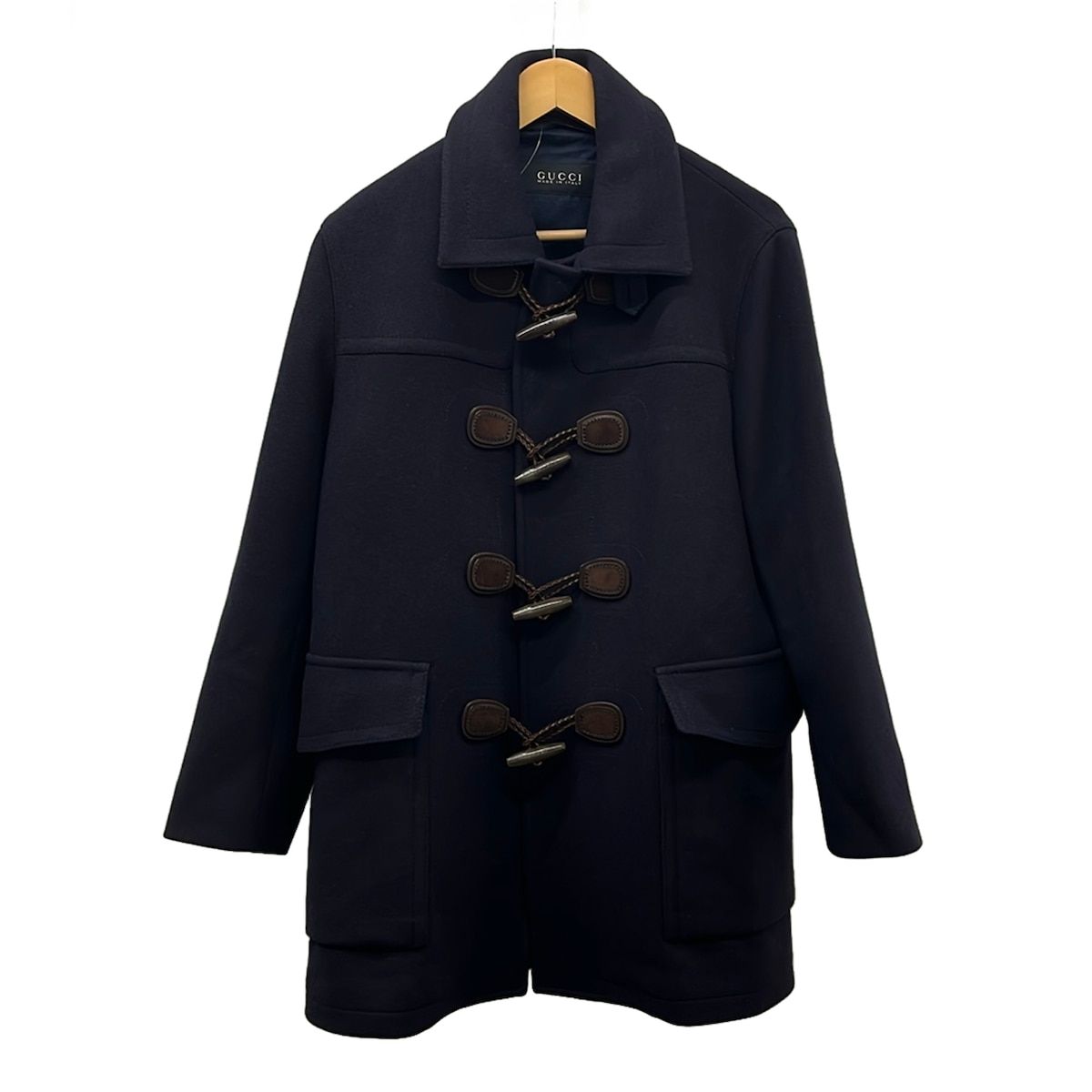 GUCCI(グッチ) ダッフルコート サイズ46 S メンズ - 293006 ダークネイビー×ダークブラウン 長袖/冬/秋