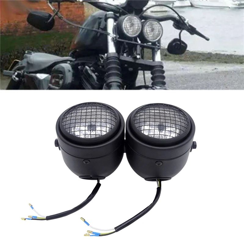 JIUWAN 汎用LEDヘッドライト ブラックグリル ダブルヘッド 8.5インチ 1ペア 12V 3000LM