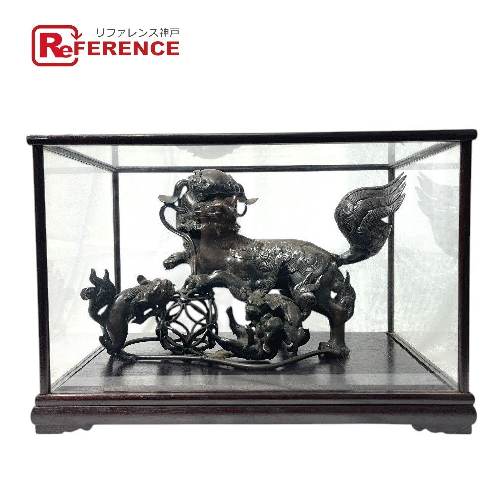 骨董品 骨董品 オブジェ 玉取獅子 古銅 ブラック