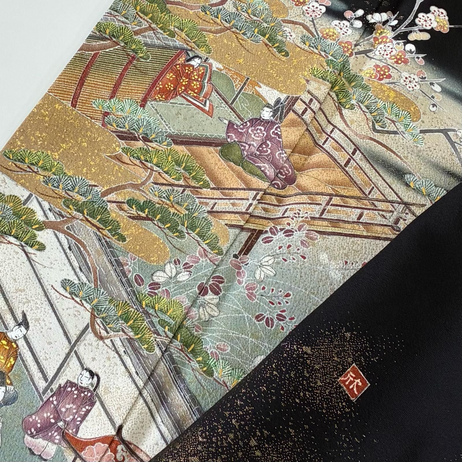 黒留袖 裄67 正絹 金彩 黒地 作家物 平安 上品な染め 比翼 袷 着物 MK-6719