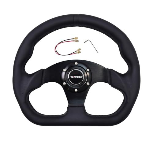 ステアリング 32φ 13インチ レーシングステアリングホイール 320mm ブラックマイクロファイバーレザー、D型リム＆フラットスポーク、ホーンボタン＆配線キット付き、汎用6ボルト対応mt 20dfd3ea
