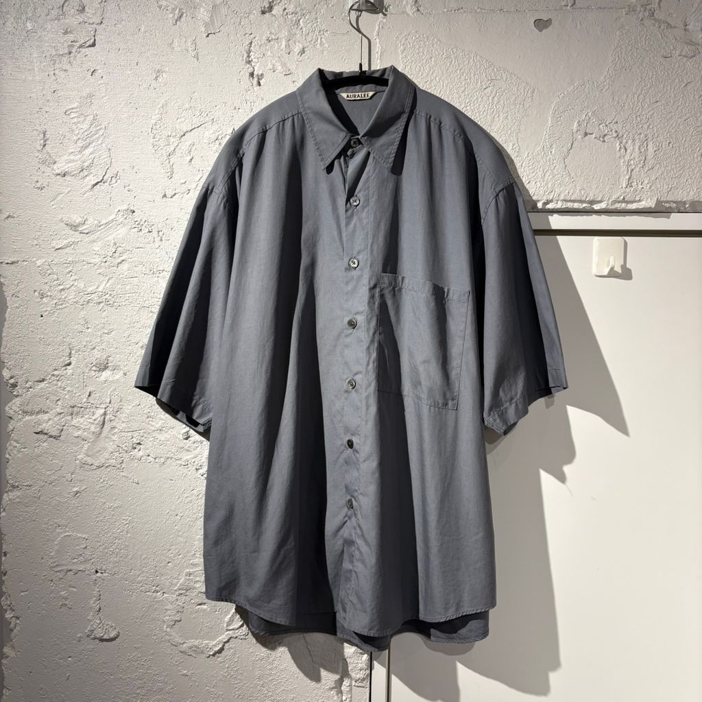 AURALEE オーラリー WASHED FINX TWILL BIG HALF SLEEVED SHIRTS 半袖シャツ A00S02TN ブルー Size:4【表参道B08】