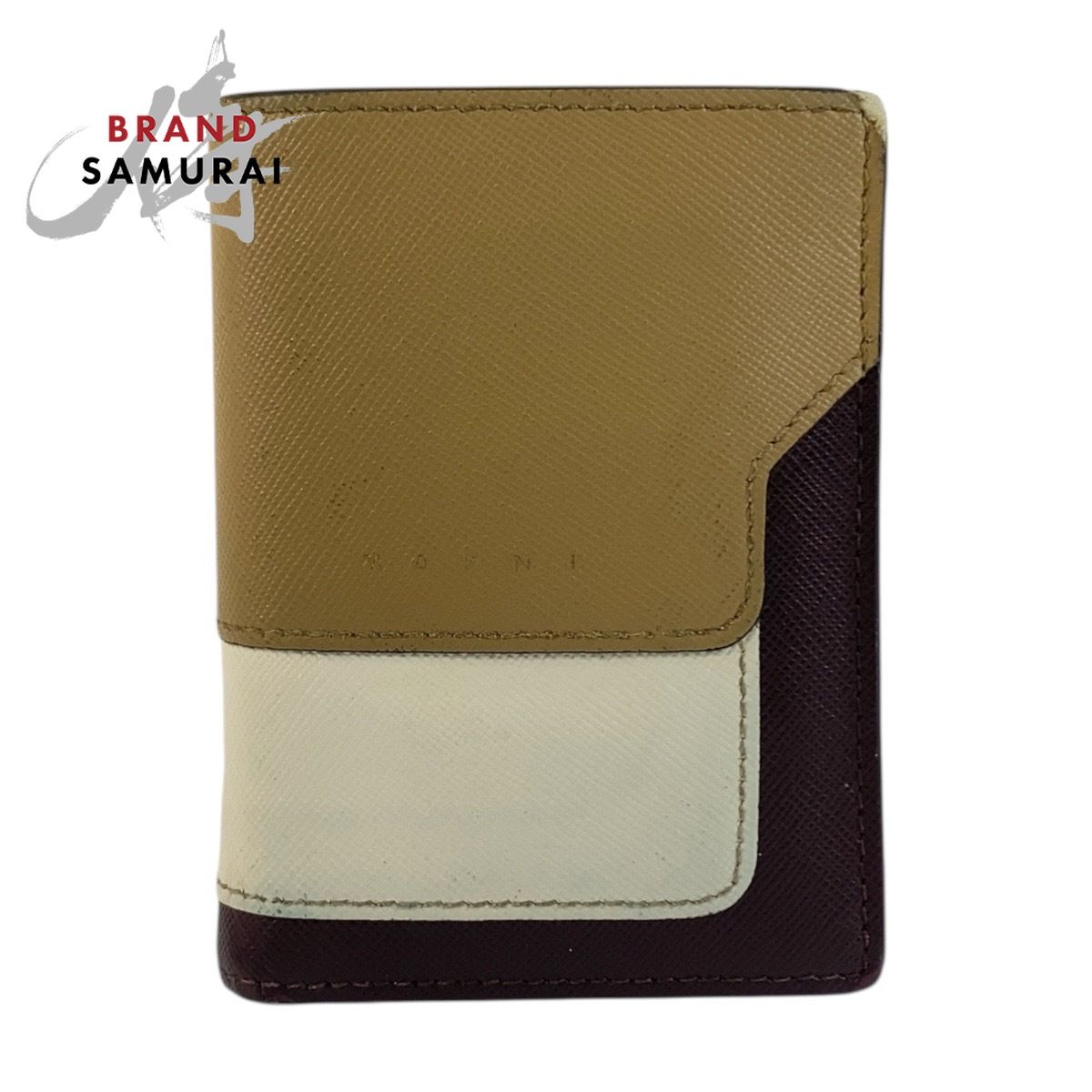 MARNI マルニ ベージュ ブラウン ゴールド金具 レザー 折財布 コンパクトウォレット レディース 603942【中古】 11,603円