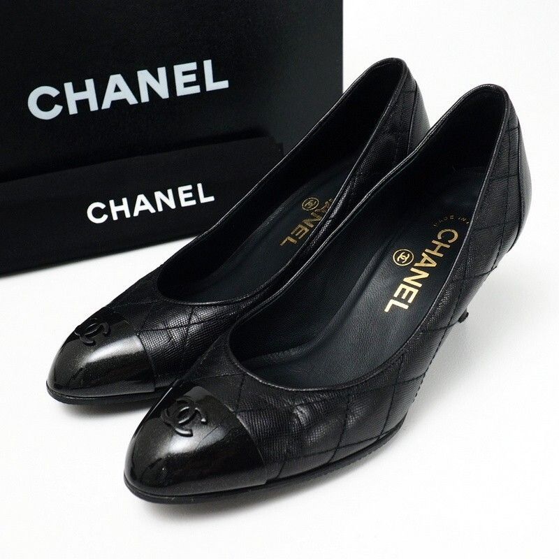 Chanel CHANEL シャネル CC ココマーク レザー マトラッセパンプス キャップトゥ 靴 34.5(21.5cm相当) ブラック 黒 イタリア製 35,620円