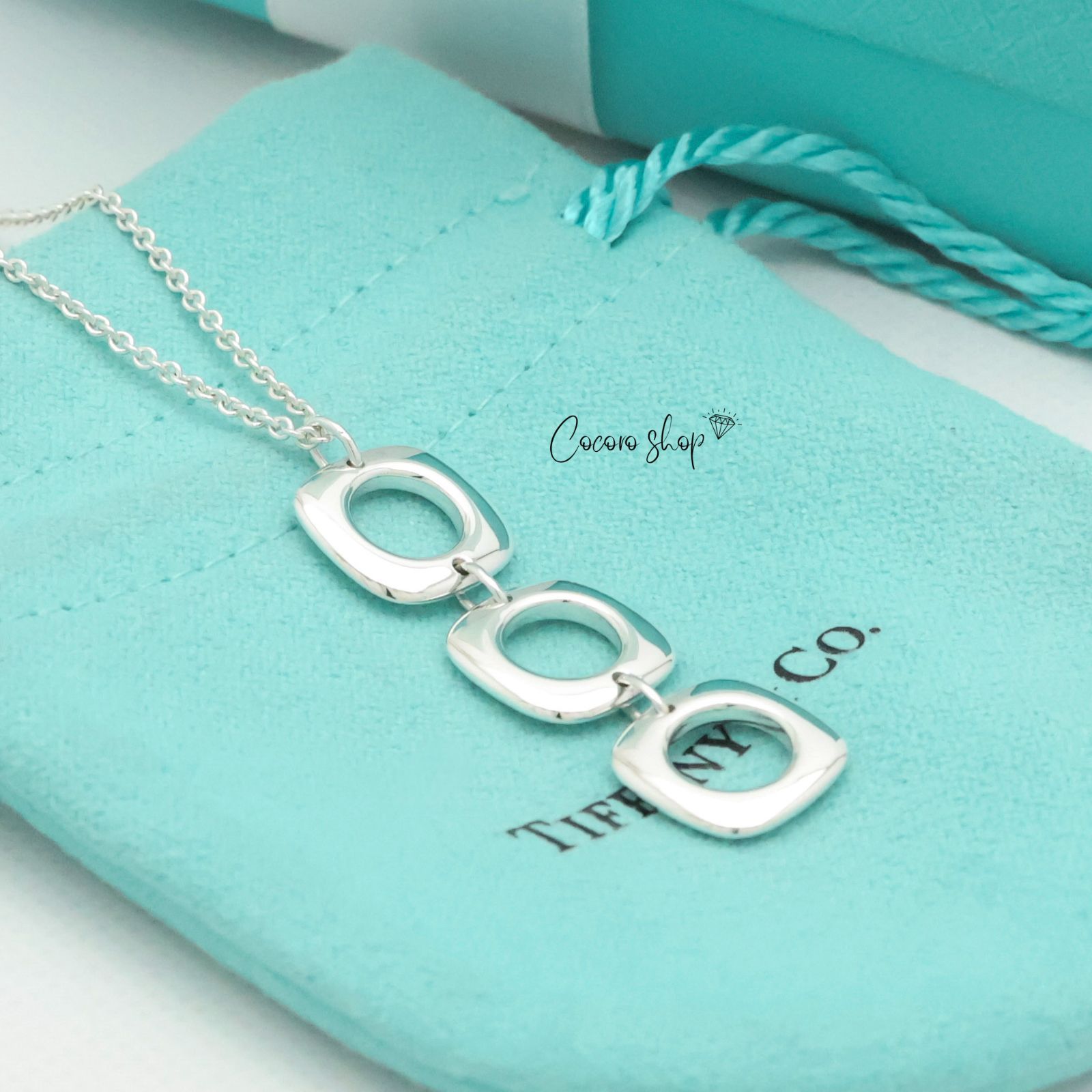 【美品】ティファニー TIFFANY&Co. トリプル クッション スクエア ネックレス AG925