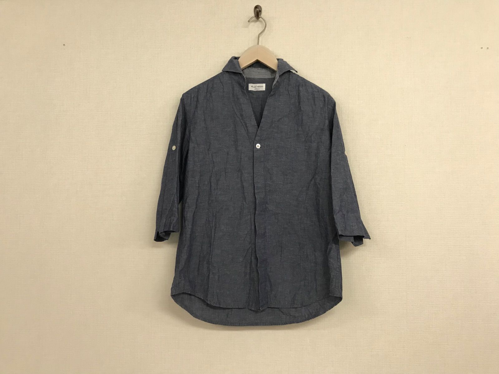 Genuine Manual Alphabet Manualalphabet Cotton Hemp Linen Chambray 5 Part Length Short Sleeve Shirt Mens Surf Work American Casual Military Business Suit Mode Golf Dress Street Skater Blue Blue 2M Made in Japan