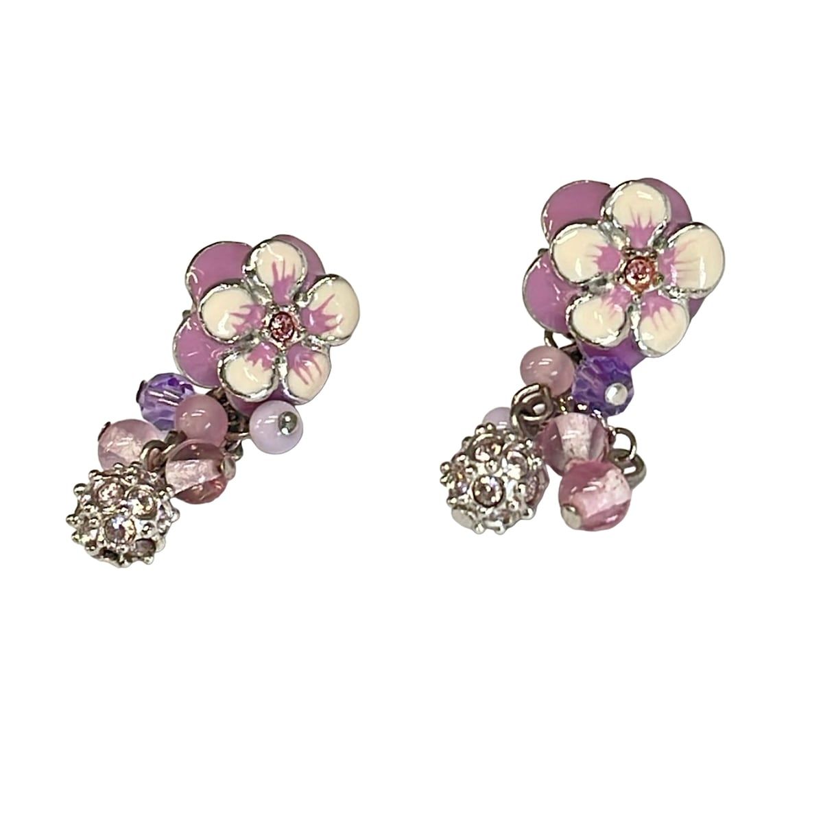 ANNA SUI (Anna Sui) Beautiful Earrings - Light Purple x Ivory x Light Pink Flower (Flower) /Rhinestone
