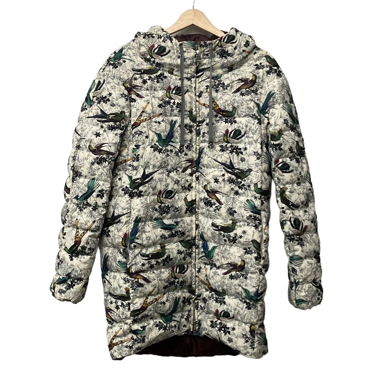 BOGNER(ボグナー) ダウンコート サイズS レディース - アイボリー×ブルーグリーン×マルチ 長袖/花柄/鳥/ジップアップ/sonia bogner/冬