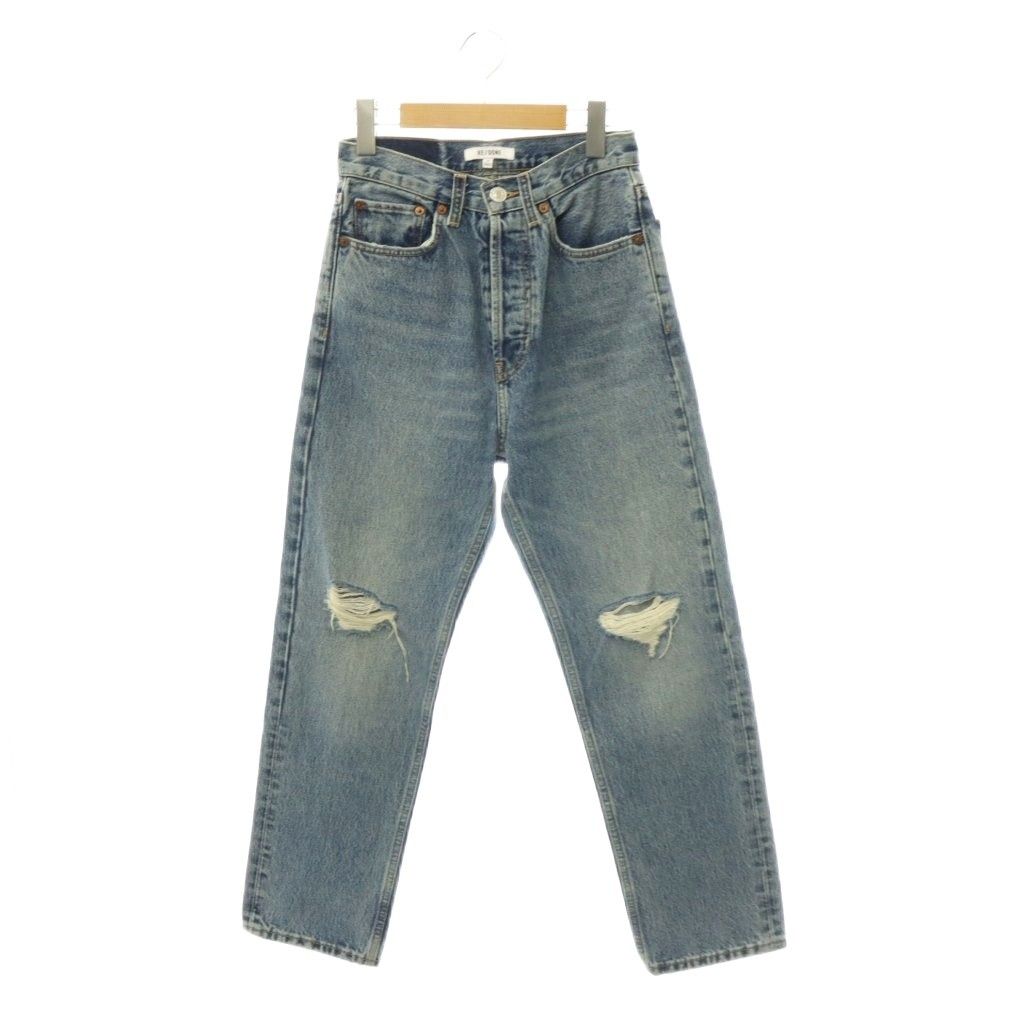 リダン RE/DONE デニムパンツ ジーンズ スリムストレート ダメージ加工 ボタンフライ 25 ブルー /ES ■GY62 6,586円