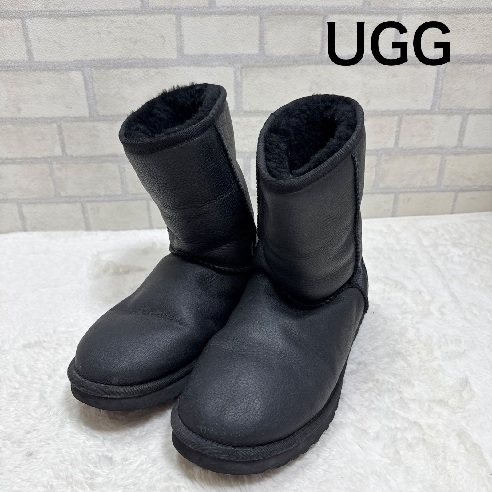 UGG アグ クラシックショート レザー ムートンブーツ 26cm 黒