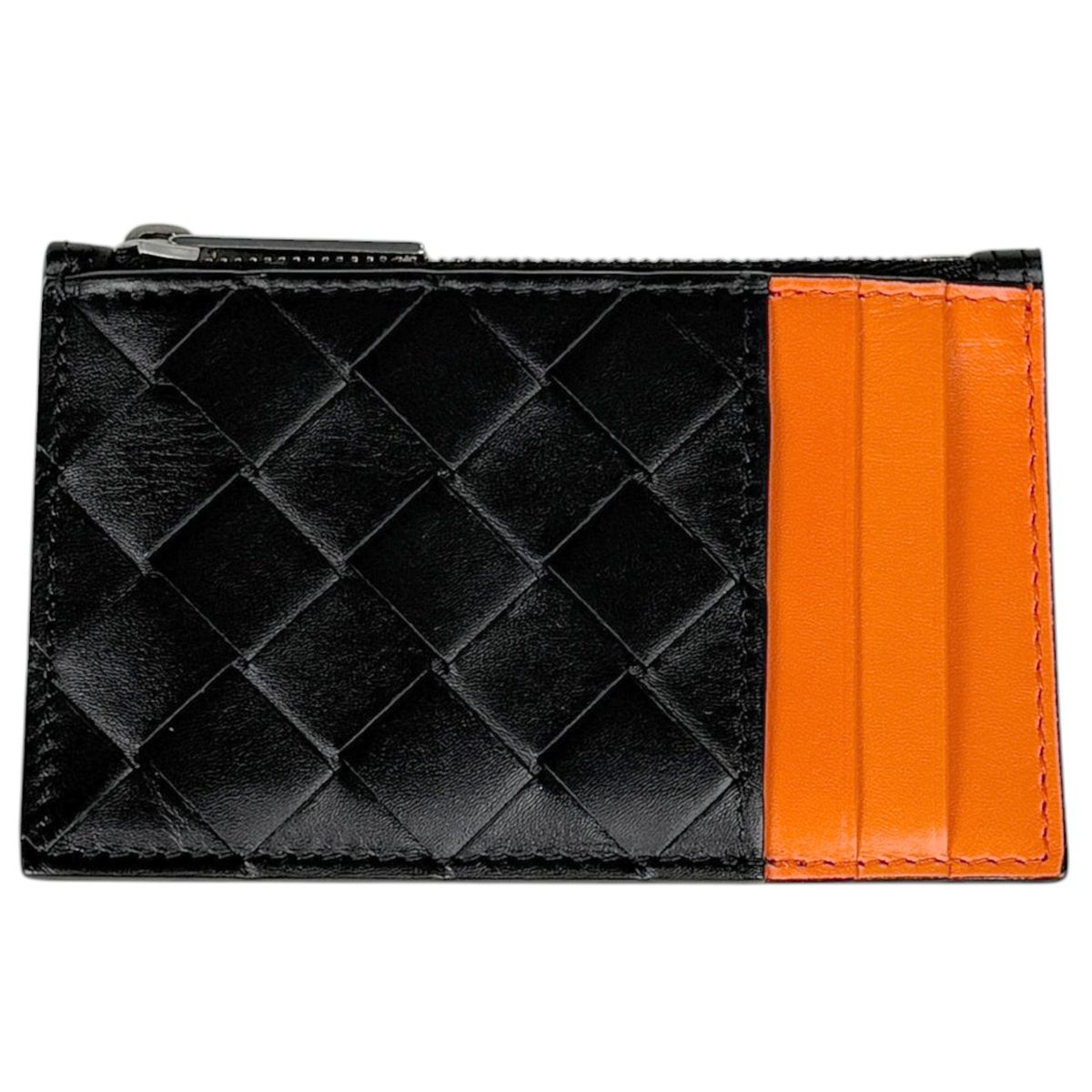 ボッテガヴェネタ BOTTEGAVENETA カードケース イントレチャート フラグメントケース レザー ブラック オレンジ レディース 【中古】