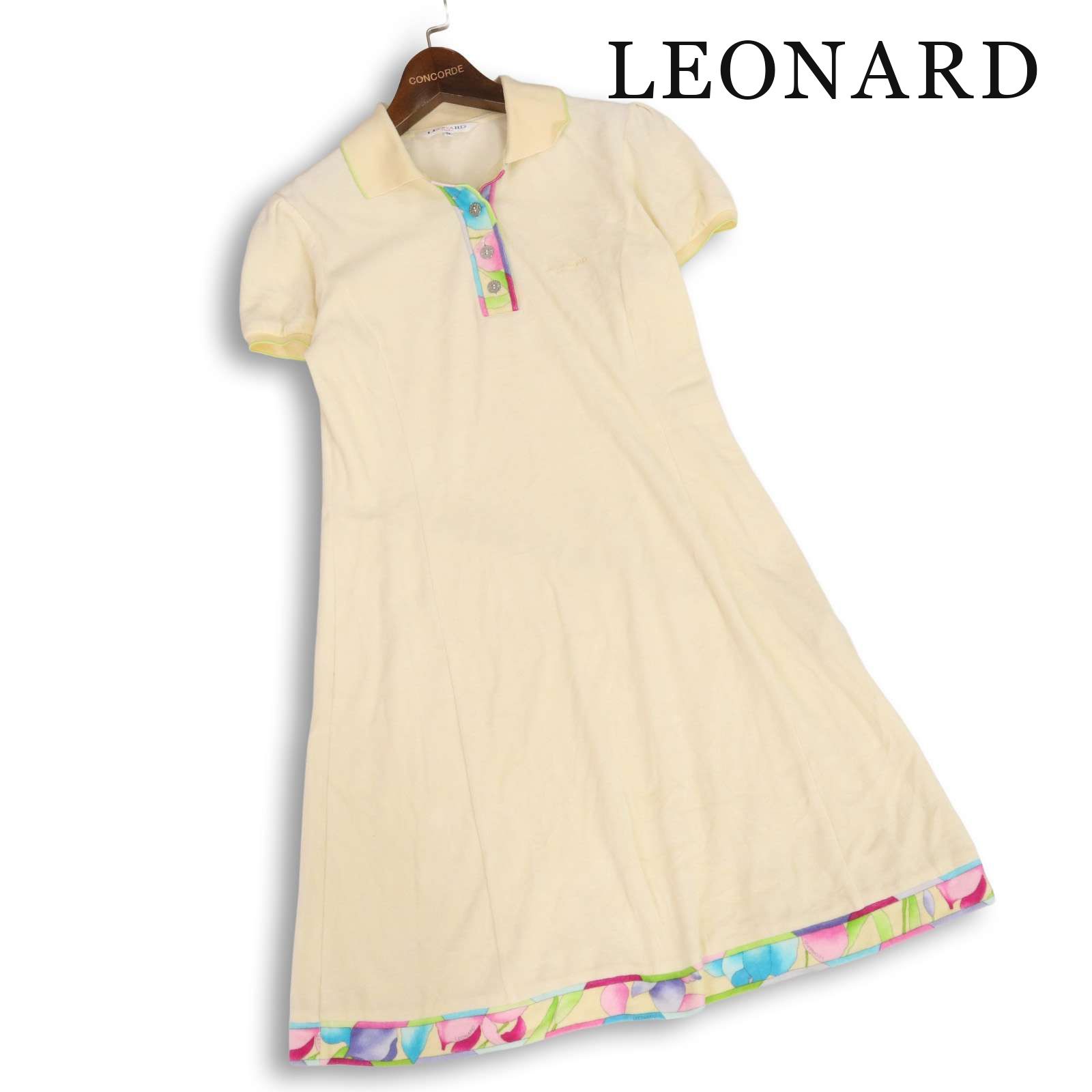 LEONARD 花柄 ポロシャツワンピース LEONARD レオナール SPORT 春夏 ロゴ刺繍♪ 花柄 半袖 パイル